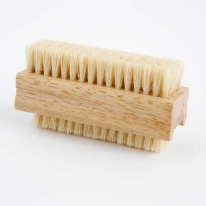 Wooden Nail Brush 100% Natural Bristles white background Nail Brush is double sided to effectively scrub hands and clean under nails. The bristles are made from the hard-wearing Tampico fibre