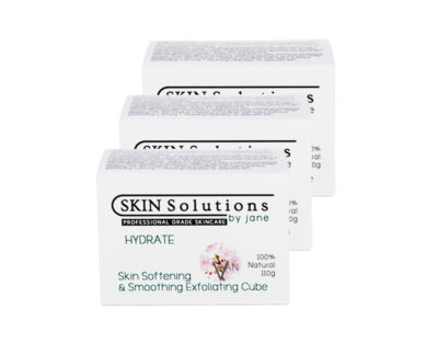 A triple pack of Hydrating skin softening and smoothing exfoliating cubes. The cubes are solid and feel like a bar of soap. The specific ingredients that we put in these cubes leave the skin feeling lovely and soft, smoother and clean. Can be used daily all over the face and body with a gentle exfoliating action