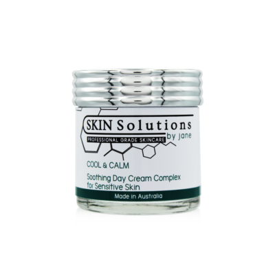 A glass jar with chrome lid that screws off with 60ml of Cool and Calm Soothing Day Cream