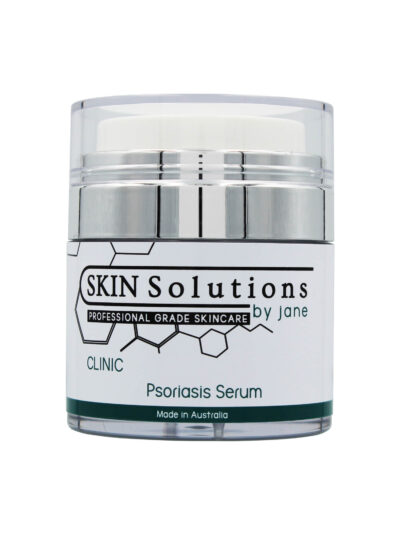 This is a 50ml airless jar with a clear cap and a push down pump action to dispense the serum. It contains the Psoriasis Serum from the CLINIC collection, to soothe, and relieve discomfort of the affected skin areas