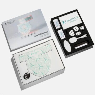 OMNILUX CONTOUR medical grade Neck and Decolletage mask box content: 1 Mask 1 set of accessories : charger & control cord