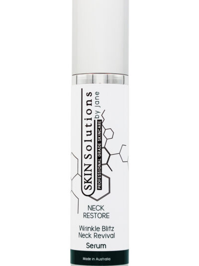 NECK RESTORE Wrinkle Blitz Neck Revival Serum is the creme de la of all neck serums it has been formulated by professionals to help firm up or blitz the wrinkles delivering smoother skin. The 50ml airless pump supports easy dispensing. The pump bottle has an over cap that just lifts easily off the bottle