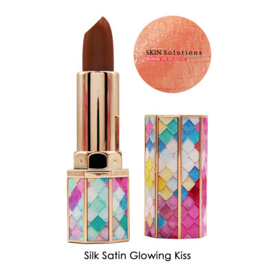 Silk Satin Glowing Kiss Lipstick is a burnt orange which is semitransparent delivering a lovely silky sheen that has a smooth silky light texture which is hydrating and moisturising delivering a lip treatment for exceptional lip health. The lipstick case is Luxurious in shades of pinks and complimenting neutral colours. Very stylish..
