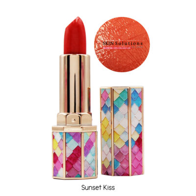 Sunset Kiss Lipstick that has a smooth silky light texture which is hydrating and moisturising delivering a lip treatment for exceptional lip health. The lipstick case is Luxurious in shades of pinks and complimenting neutral colours. Very stylish.