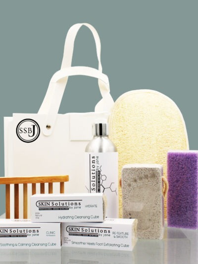 This is the Body & Foot Care Luxury Gift, contained in a box with carry handles. It includes: - 1 Loofah Mitt, - 1 Large Foot Pumice, - 1 Natural Wooden Luxury Treatment Cleansing Bar Rack, - 1 Treatment Cleansing Bar for Face, - 1 Body Cleansing Bar - 1 Very popular Foot exfoliating bar, - 1 Skin buffer that can be used on the feet for a final smoothing. - 1 100ml of Luxury Relaxing Cooling Foot and Leg Balm. - 1 Luxury Carry Box with handles